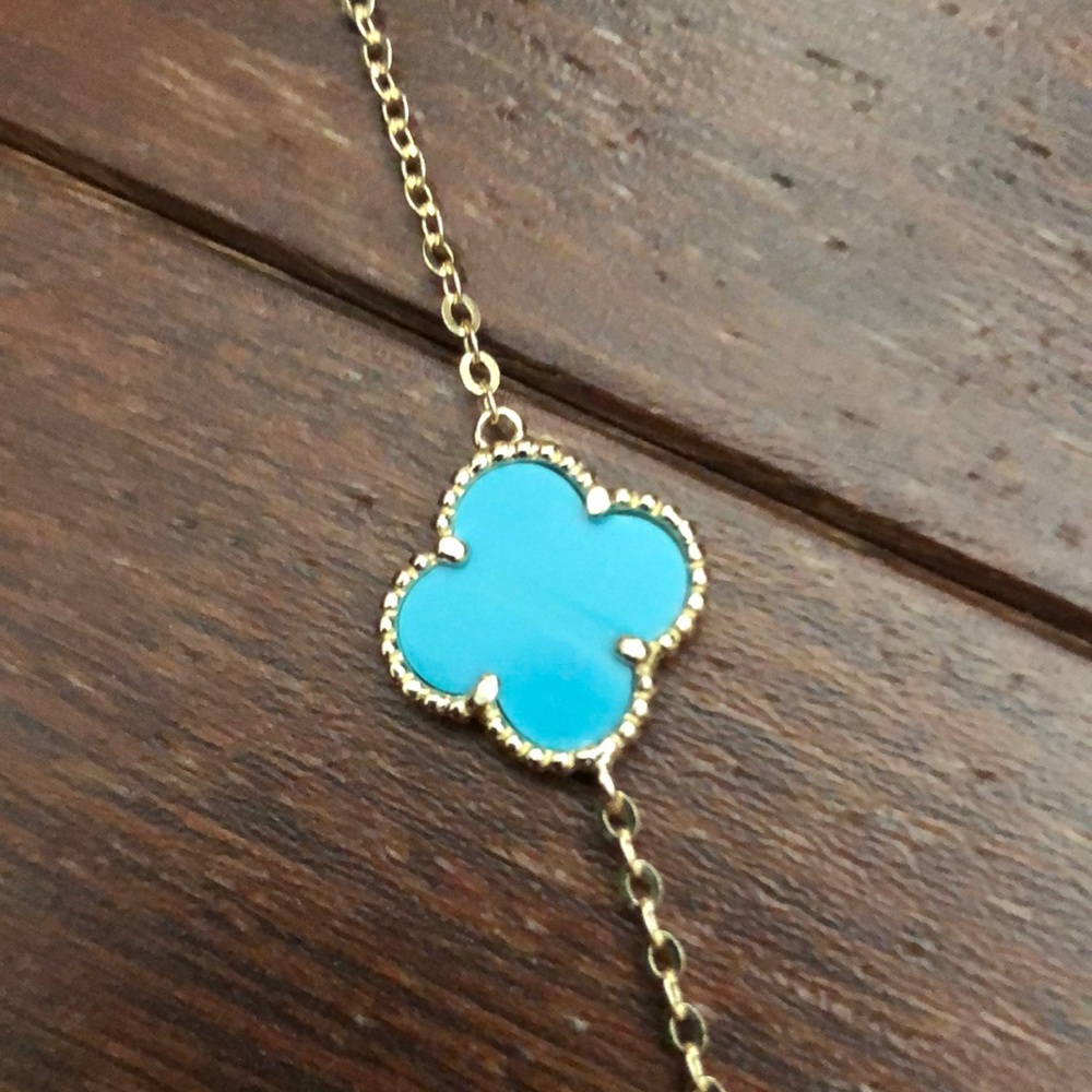 Genuine NWT turquoise clover station necklace on long gold over sterling chain - Picture 7 of 10